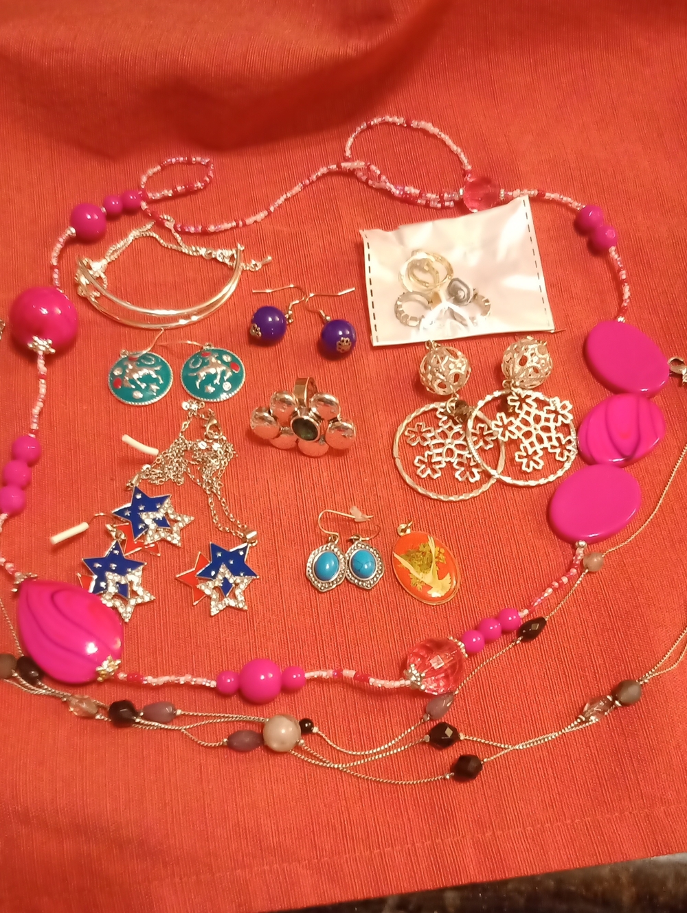 Jewelry Lot Bundle Pink Beaded Fashion Necklaces Earrings Ring Bracelet